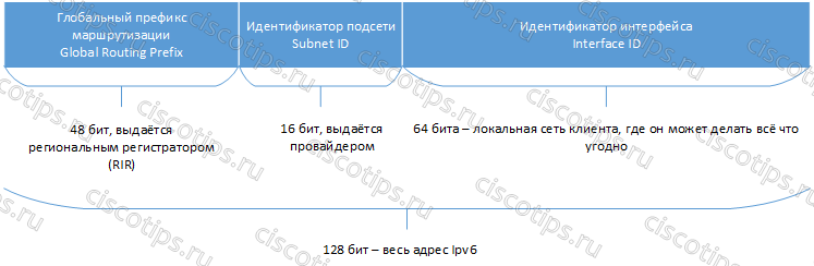 Назначение разных битов в IPv6 адресе